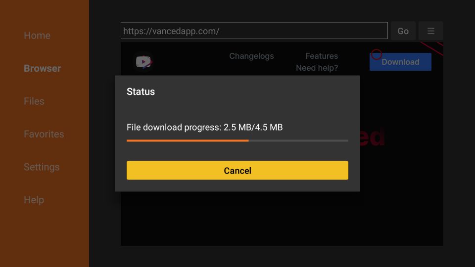 The Vanced Manager APK will start downloading on your FireStick