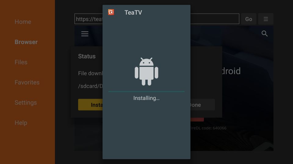 Wait while the TeaTV App installs on your FireStick
