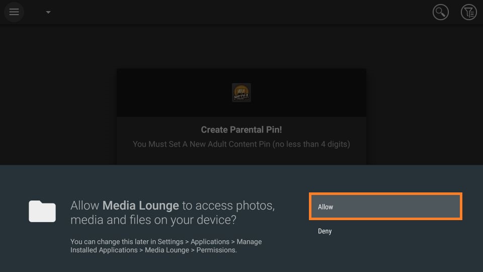 Allow Media Lounge the necessary access required by clicking Allow button.