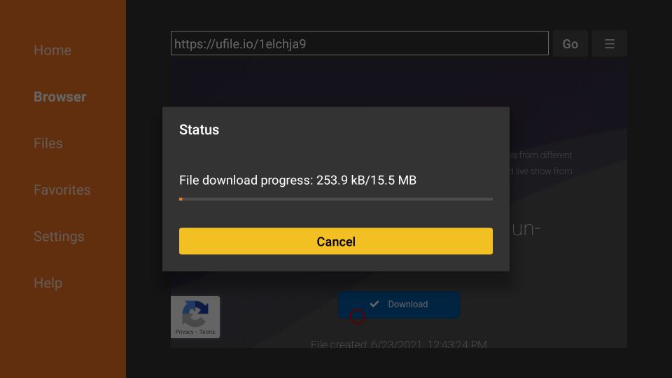 Downloader app will shortly begin to download this APK file