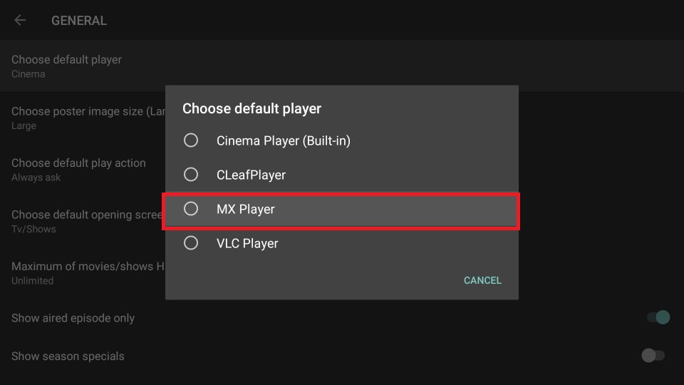 choose MX Player from the list of video players 