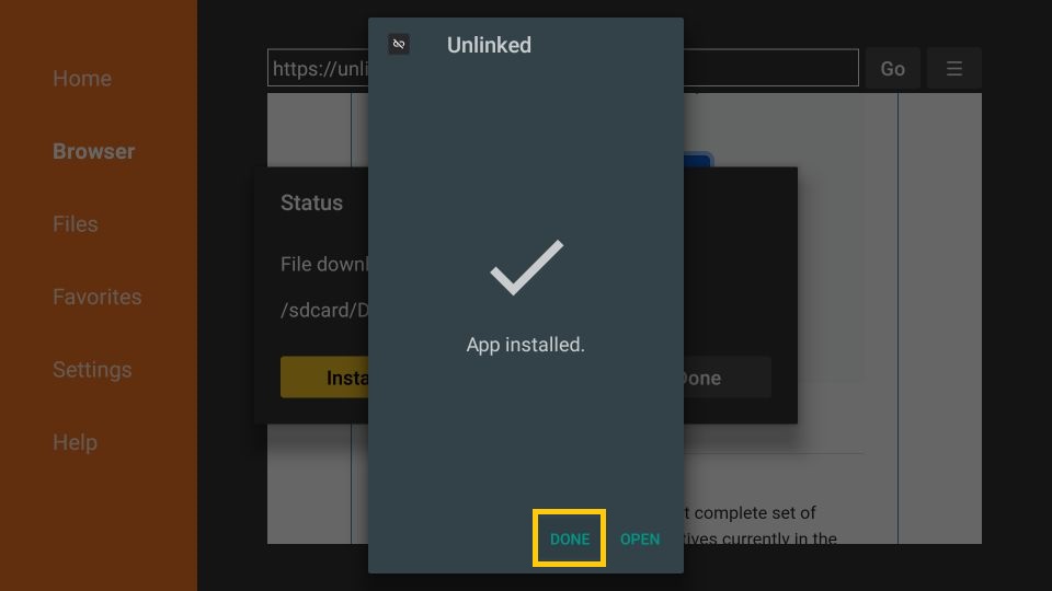 When you spot the App Installed notification on the screen, it means Unlinked has been successfully installed