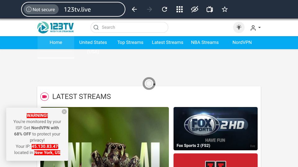 home page of 123TV website