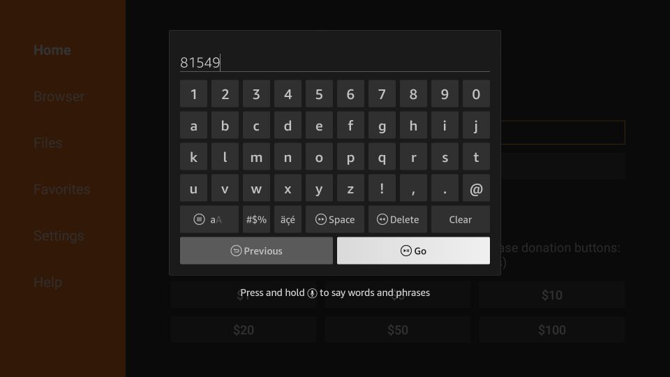 Using the on-screen keyboard, enter the Wolf Launcher Downloader Code