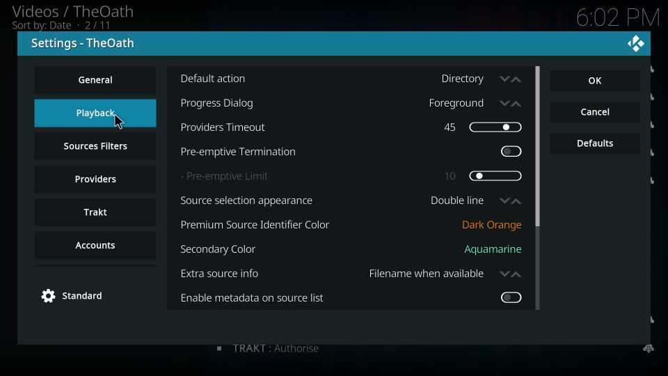 Playback - change playback settings and provider timeout options