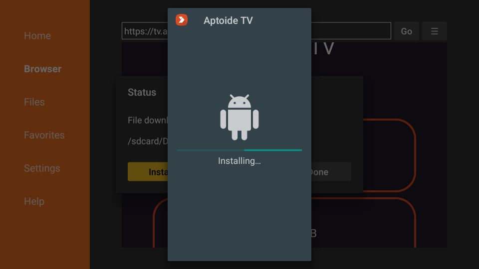 Wait. Aptoide TV installation will complete in a minute