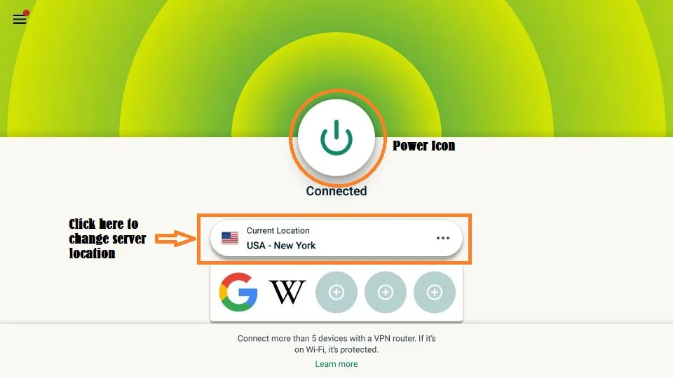 click the power icon to connect