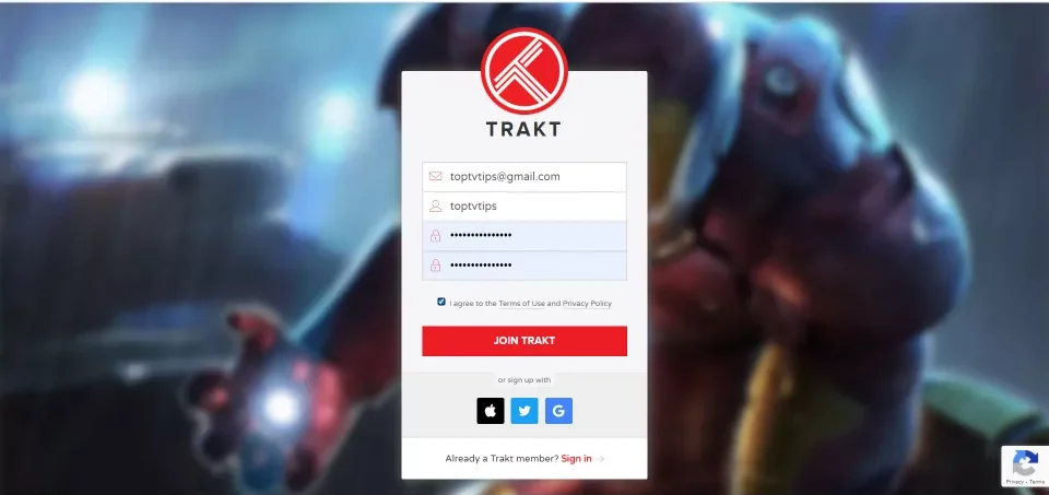 Now enter required details like Email, Username, and Password and hit on JOIN TRAKT