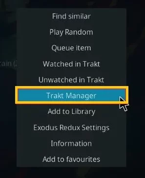 After opening the settings menu, hit the Trakt Manager option