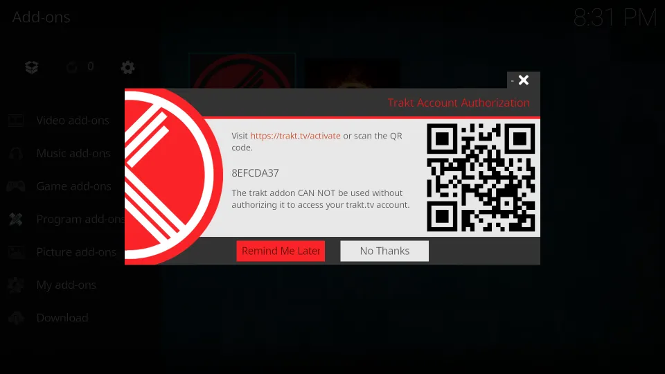A pop-up will appear with a verification code and also a scan code