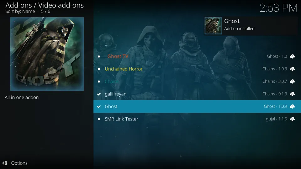 After Ghost add-on on Kodi is finished installing, you will be notified.