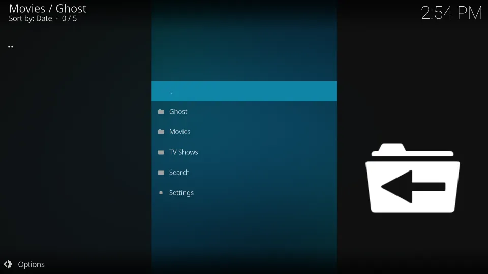 Below is a snapshot of the Home screen of Ghost Kodi add-on: