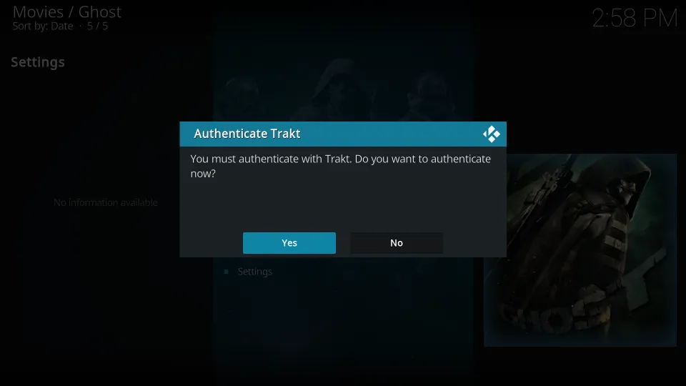 Authenticate Trakt by clicking Yes.