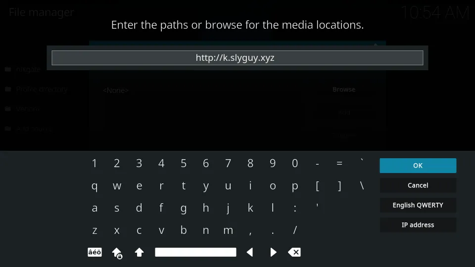 Enter the following URL while avoiding any mistakes: http://k.slyguy.xyz Select OK