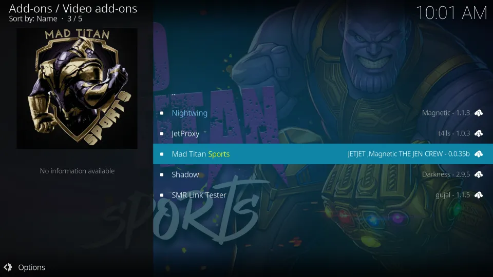 he next step involves selecting Mad Titan Sports option from the provided list.