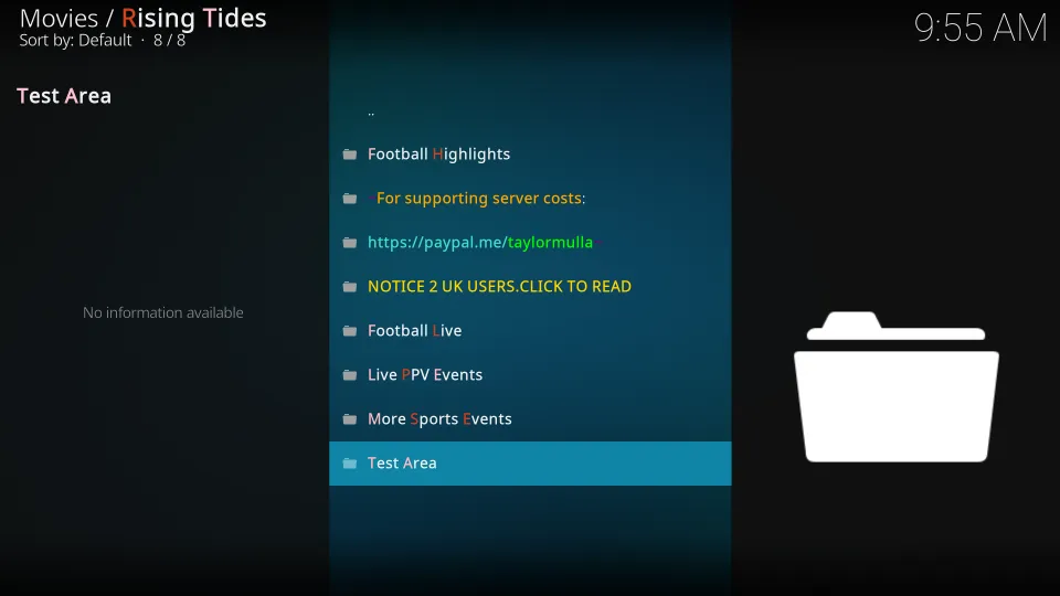 This is the Home screen of Rising Tides Kodi add-on :