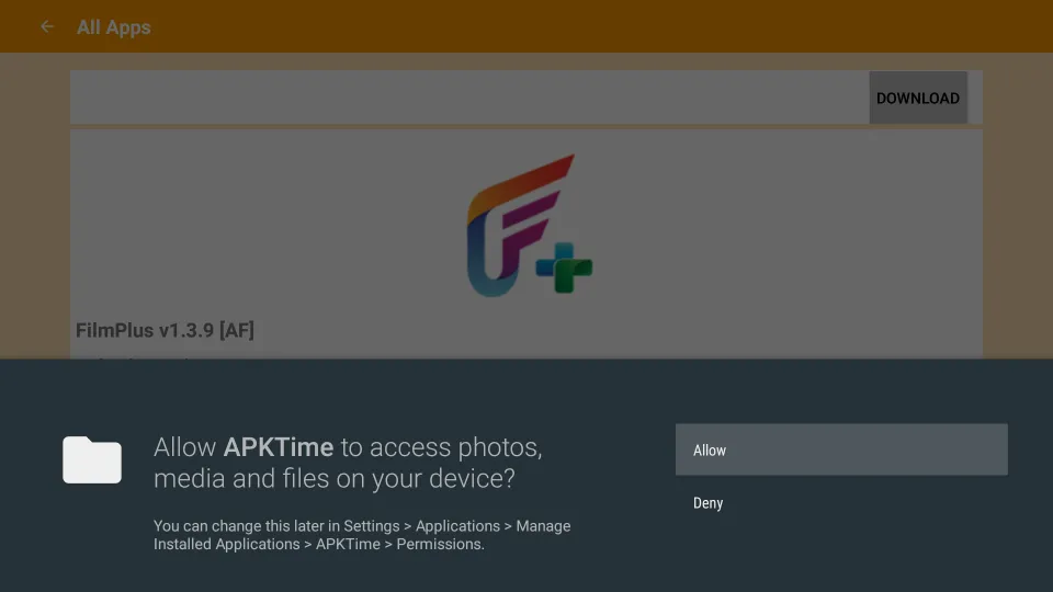 If you see this below prompt, give the APKTime app permission to access your device by clicking Allow