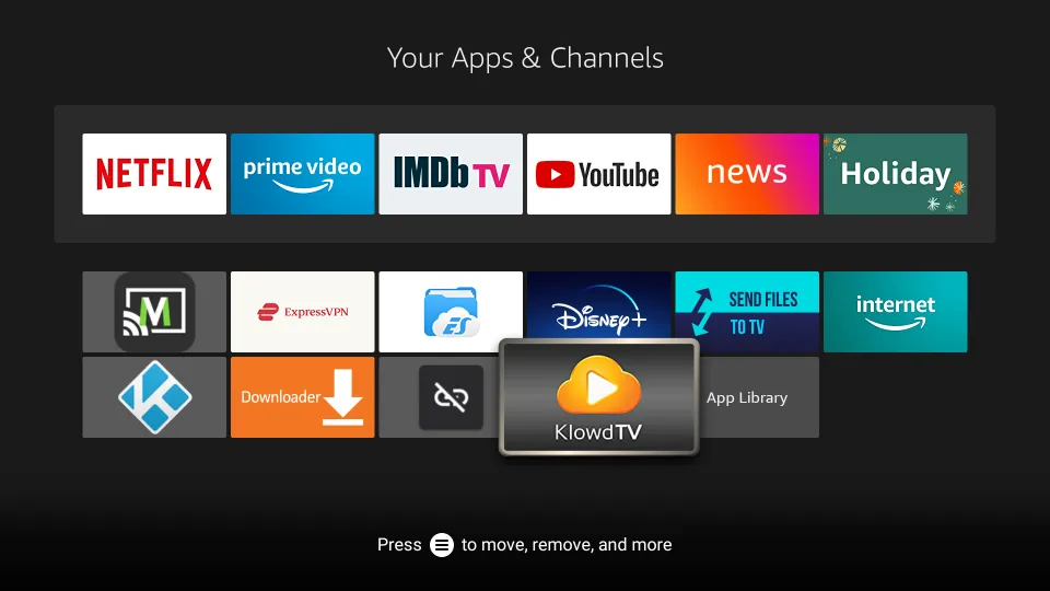 When your Apps list displays, navigate to the KlowdTV app icon and press the OK button on your remote to open it