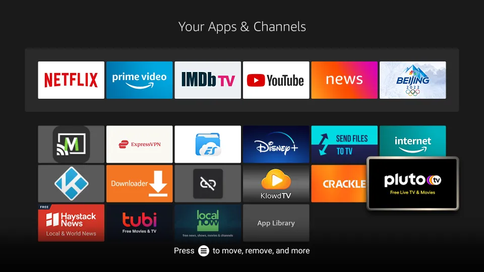 Your full installed apps list will open up. Navigate over to Pluto TV app and select to open it