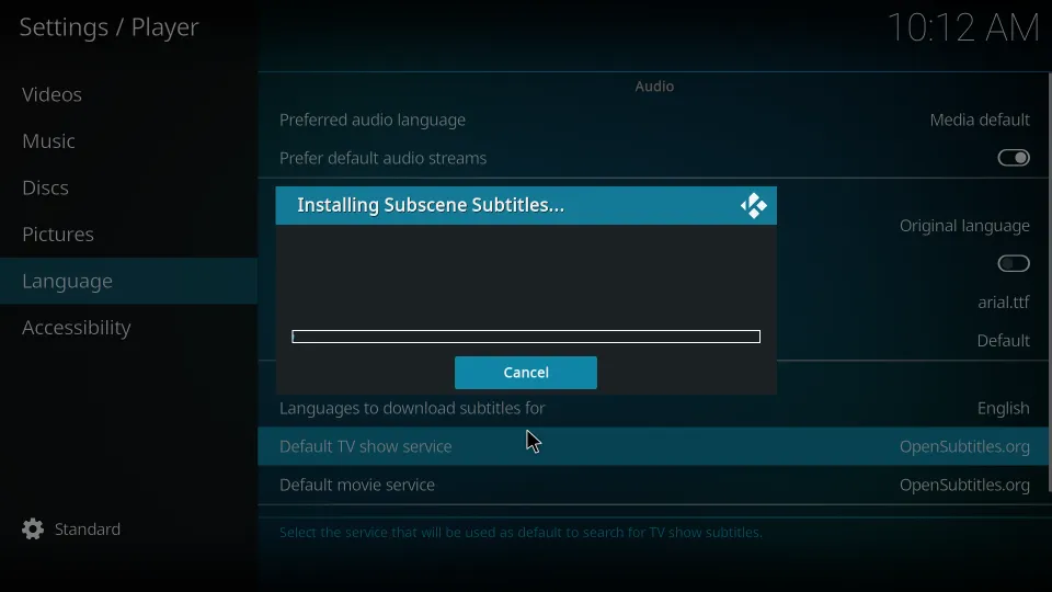 Wait for Kodi to completely install Subscene Subtitles and its Add-on dependencies.