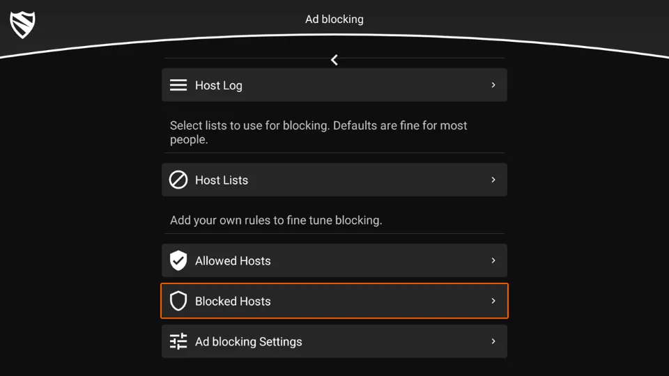 Hit Blocked Hosts option to block particular domains and websites.
