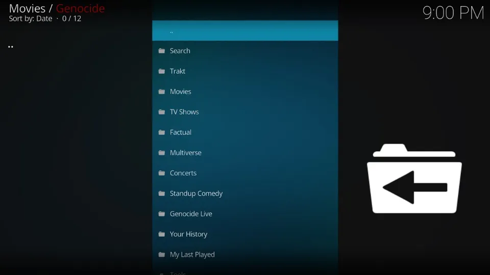 Here is how the main screen of Genocide Kodi add-on looks like: