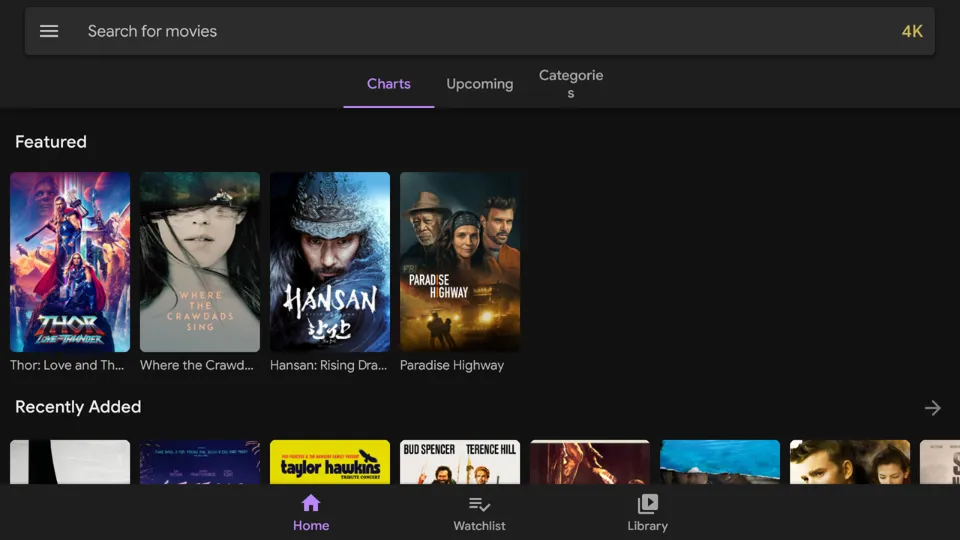 home screen of Moviesy on FireStick