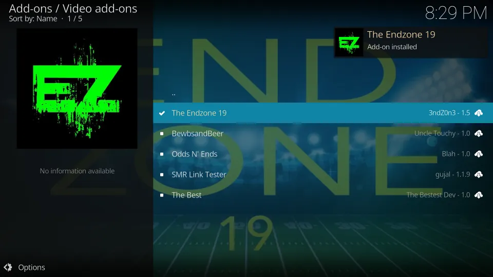 how to use The Endzone Kodi Addon on FireStick