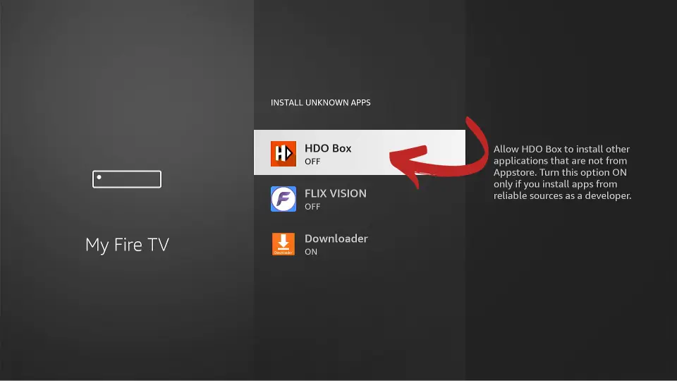 allow install unknown apps option ON for HDO Box app