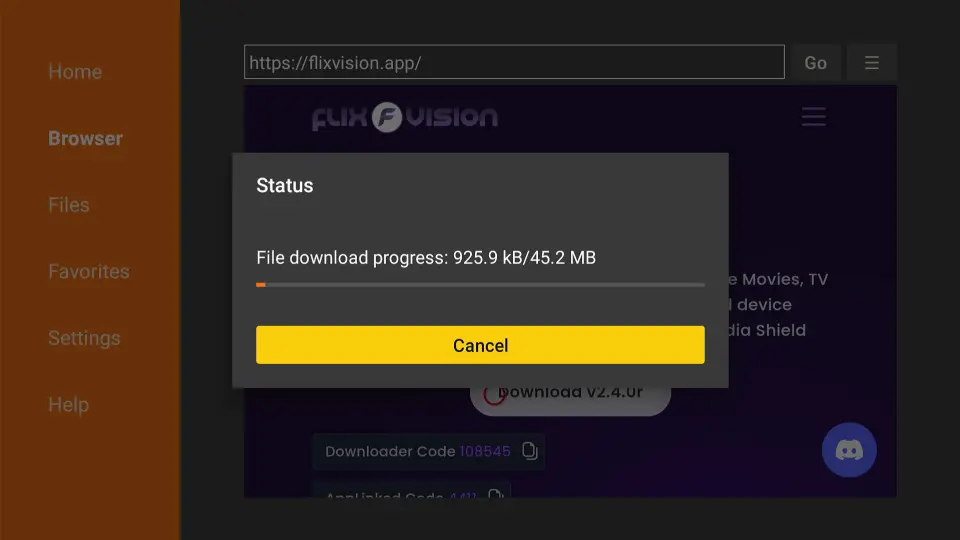 Your device will initiate the download of the Flix Vision APK file